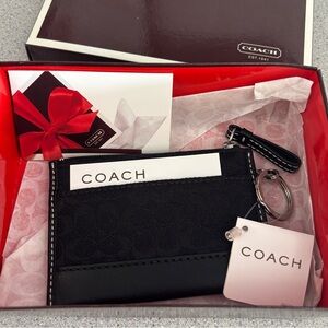 NEW IN BOX COACH Mini Skinny ID Case Zip Wallet Black Canvas & Leather Logo NWT